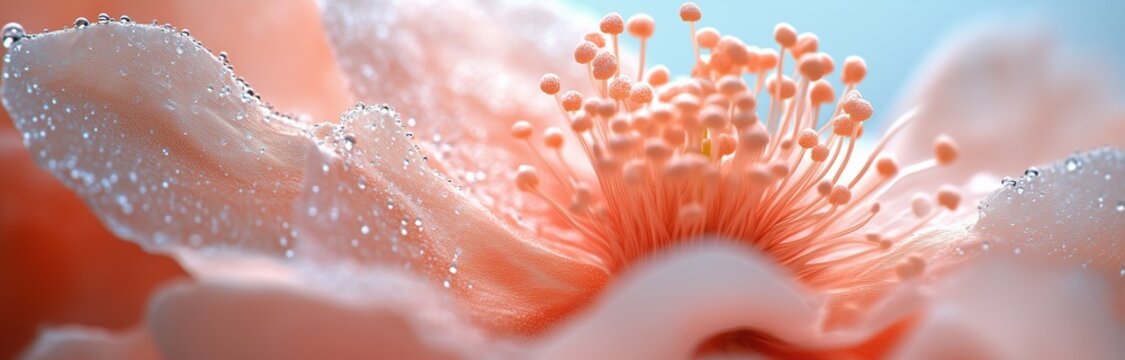 macro chot of  flower in full bloom in the sprong with dew drops on it