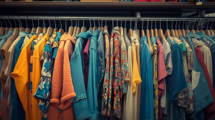 Vintage Fashion Finds collection of second-hand clothes showcasing 80s and 90s styles in a thrift store hung and displayed