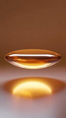 Amber droplet suspended in warm light, reflecting a golden sunset, showcasing a mesmerizing stillness and ethereal beauty.