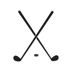 Golf stick icon, vector. Hockey stick and puck vector. Silhouette of golf stick symbol for logo, app, web design. Vector illustration.