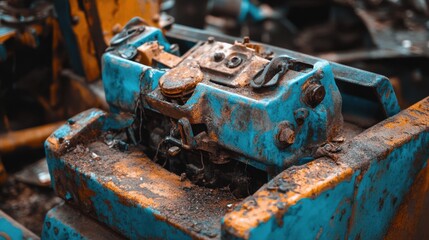 Fototapeta premium Rusty Mechanism of an Abandoned Machine in Industrial Environment