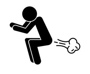 Strong farting person silhouette. Vector.
