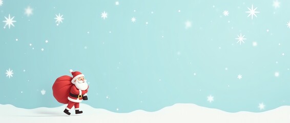 A small Santa Claus figurine carrying a red sack, Santa Claus Snow Light Blue Winter