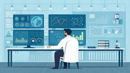 A man leveraging AI-powered tools for scientific research, innovation, and global connectivity, enhancing access to information and data. (ai)