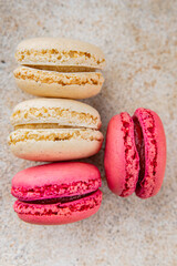 Macaroon cake sweet almond dessert gourmet food background on the table rustic food top view copy space