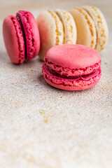 Macaroon cake sweet almond dessert gourmet food background on the table rustic food top view copy space