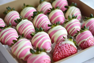 Deliciously Dipped Strawberries: White and Pink Chocolate Treats in a Charming Gift Box