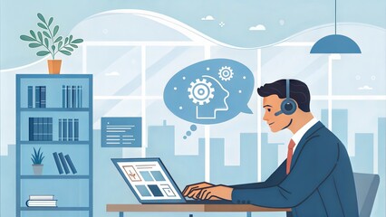 Businessman working on a laptop with AI-powered language models, demonstrating advanced natural language processing and AI chat systems. (ai)