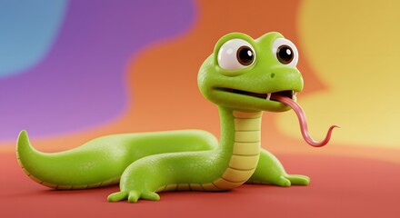 Naklejka premium Cartoon Snake with Tongue Out on Colorful Background for Fun Illustration