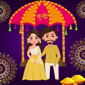 Haldi Ceremony Bride and Groom &ndash; Vibrant Indian animated wedding Greetin - Elegant Shubh Vivah Theme