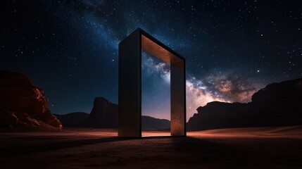 Milky Way Galaxy Doorway Reveals Cosmic Wonders in Desert Nightscape Generative AI