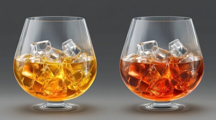 Two Glasses of Whiskey with Ice Cubes