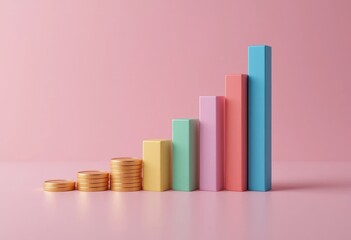 Growing Financial Success Graph with Coins and Colorful Chart Bars