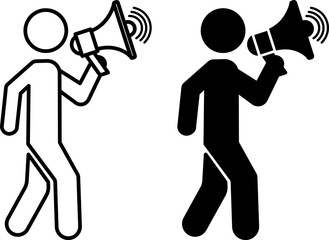 Speaker Icons. Black and White Vector Illustration. Man Talking in Loudspeaker. Music Concept