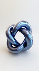 Fototapeta premium A mesmerizing blue metallic knot, a symbol of interconnectedness and complexity, reflecting light in a minimalist setting.