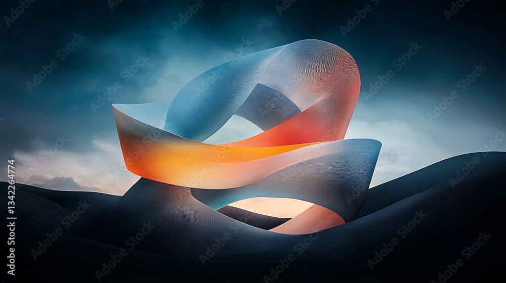 Poster Abstract architectural structure nestled in a dark landscape