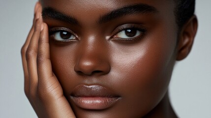 Close-up of a stunning african woman with radiant skin for beauty concept