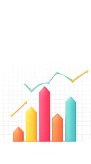 Colorful 3D Bar Graph with Line Chart Representing Growth and Performance