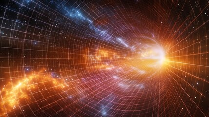 Fototapeta premium A vibrant, swirling depiction of a cosmic tunnel, suggesting travel through space-time.