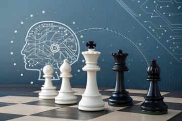 Fototapeta premium Chess Pieces Symbolizing Intelligence and Digital Logic on Circuit Background 