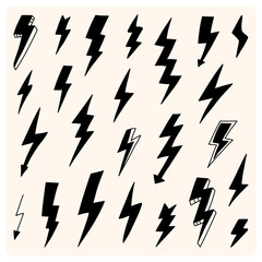 Hand drawn lightning and thunder bolts. Vector collection of drawn lightning illustrations. Sketch symbol electric lightning bolt.

