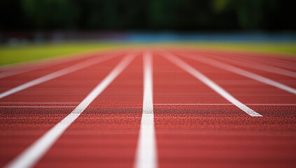 Red running track lanes converging to the horizon
