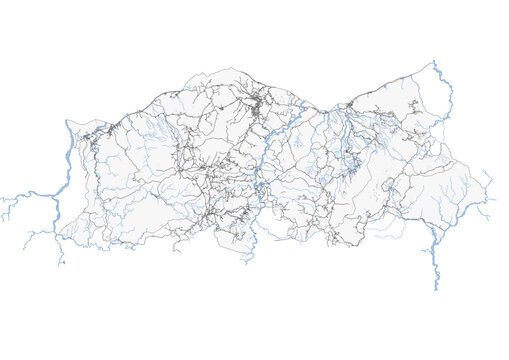 Vector map highway,building and waterway in baucau east Timor with black and white color