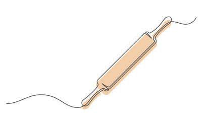 Rolling pin continuous one line isolated on white background
