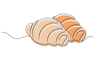 Croissants continuous one line isolated on white background