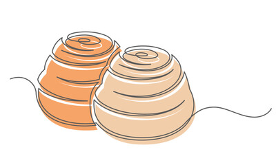 Bun cinnabons continuous one line isolated on white background