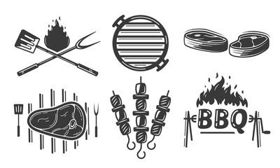 BBQ grill vector icon set isolated on white background