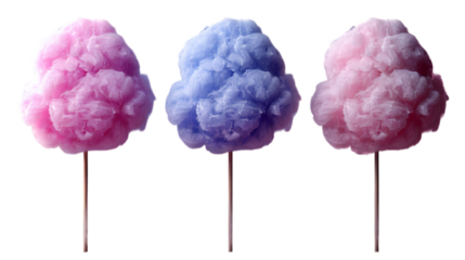Vibrant cotton candy floating on a transparent background.