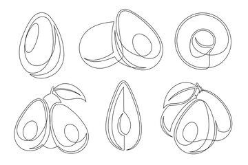 Avocado continuous one line drawing icon set
