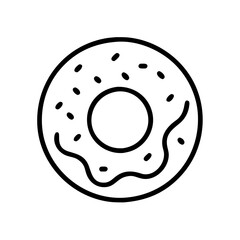 Donut with Sprinkles in Line Art Style on a White Background  