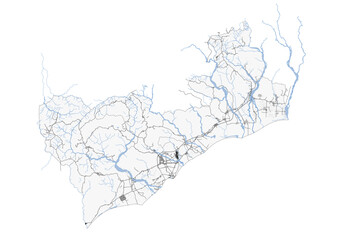 Fototapeta premium Vector map highway building and waterway in coba lima administrative east timor wih thite and black color