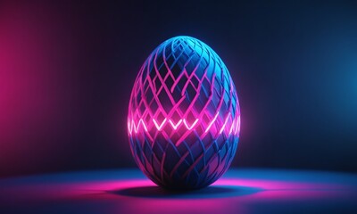 Colorful illuminated egg design featuring intricate patterns on display in a dark environment