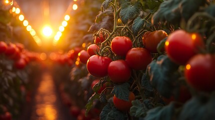 Futuristic off grid tomato farm featuring self sustaining aeroponics solar powered climate controls glowing UV lighting and lush rows of vibrant red tomatoes