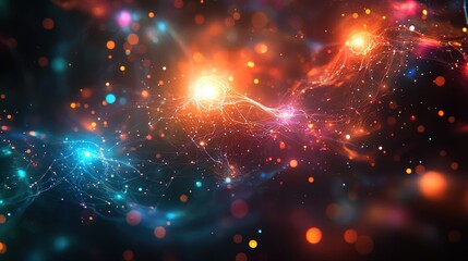 Fototapeta premium An abstract representation of the internet with glowing nodes connected by light strands 