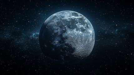 Naklejka premium Moon surface detailed view in starry night sky, space exploration concept for astronomy research and lunar mission visualization