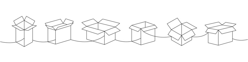Square boxes one line continuous drawing. Package boxes. Vector illustration.