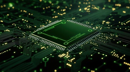 Obraz premium Green Circuit Board with Central Processing Unit