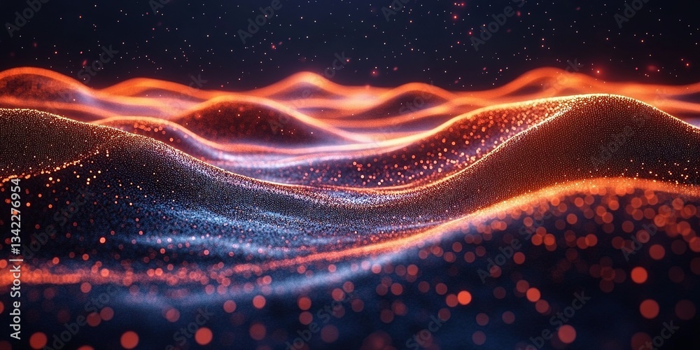 Poster dynamic waves of light and color create a mesmerizing abstract landscape in dark space