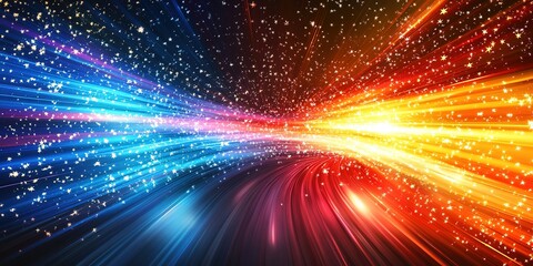 Obraz premium Vibrant light trails create a stunning cosmic effect with stars in the night sky