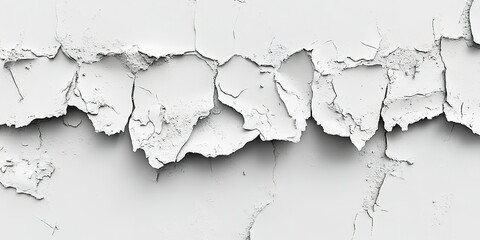 Obraz premium Cracked white wall surface revealing layers of paint and texture in a dilapidated structure during daylight