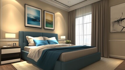 Fototapeta premium Luxurious and Cozy Bedroom Interior with Stylish Decorations and Calm Colors