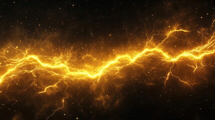 Obraz premium Golden lightning energy streak across dark space; cosmic background, website banner