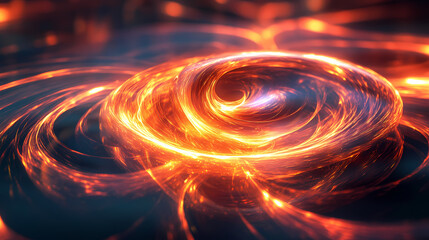 Interwoven luminous filaments shaping a spellbinding spiral on a reflective surface. luminous filaments. illustration. Interwoven Filaments. Illustration