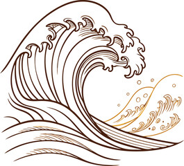 Fototapeta premium A wave-inspired line art design with gold foil highlights Illustrator Artwork