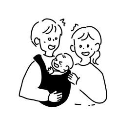 泣いている赤ちゃんを抱っこする夫婦
