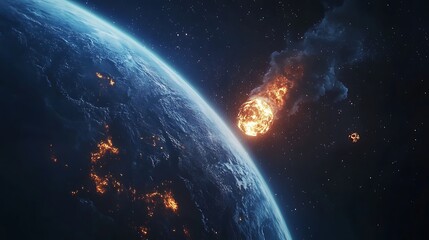 Fototapeta premium Fiery Meteoroid Approaching Earth: A Cosmic Threat